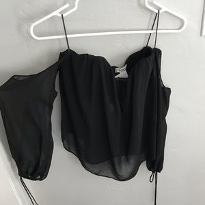 Black sheer strapless cold shoulder top